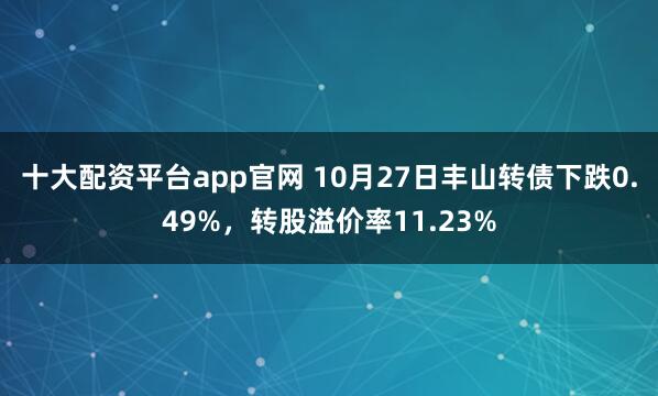 十大配资平台app官网 10月27日丰山转债下跌0.49%，转股溢价率11.23%