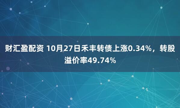 财汇盈配资 10月27日禾丰转债上涨0.34%，转股溢价率49.74%
